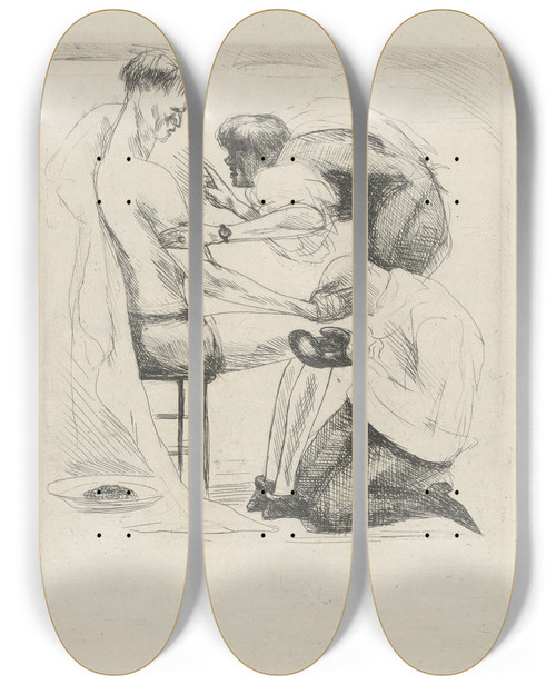 Triptych art skateboard deck of Andr Dunoyer De Segonzac Tableau De La Boxe Illustr De 29 Gravures Leauforte Pl 62 by Andre Dunoyer De Segonzac (1884-1974)