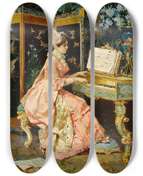 Triptych art skateboard deck of Luis Lvarez Catal The Awaited Note by Luis lvarez Catal (1836-1901)