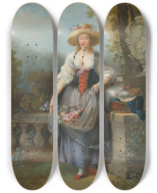Triptych art skateboard deck of Jeanfrdric Schall The Pretty Gardener by Jean-Frdric Schall (1752-1825)