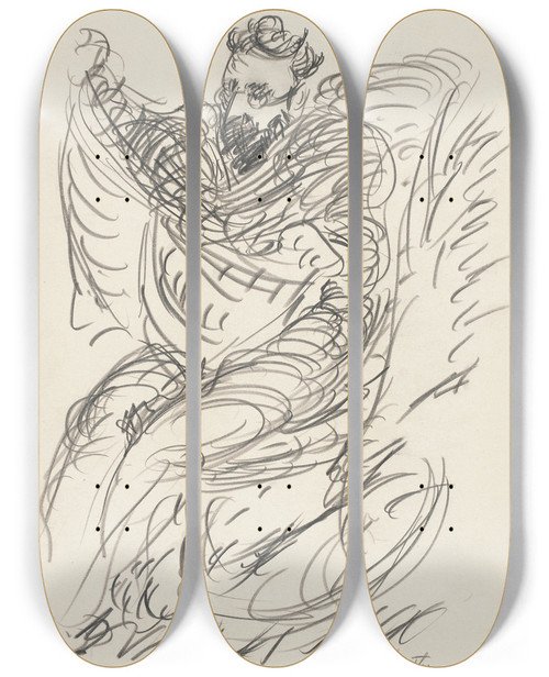 Triptych art skateboard deck of Marsden Hartley Study Of A Seated Man With Beard And Spectacles by Marsden Hartley (1877-1943)