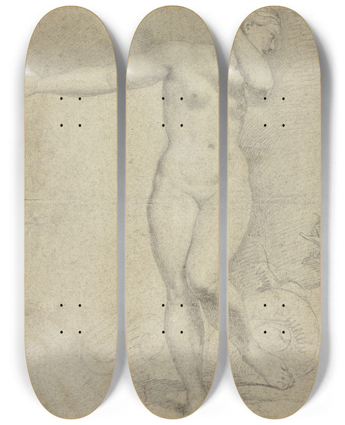 Triptych art skateboard deck of Circle Of Charles Le Brun Andromeda And The Seamonster by Circle Of Charles Le Brun (1619-1690)