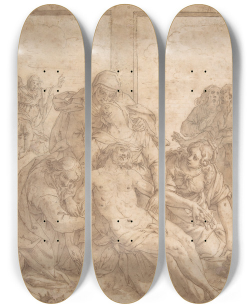 Triptych art skateboard deck of Pasquale Ottino Descent From The Cross by Pasquale Ottino (1578-1630) Triptych art skateboard deck of Pasquale Ottino Descent From The Cross by Pasquale Ottino (1578-1630)