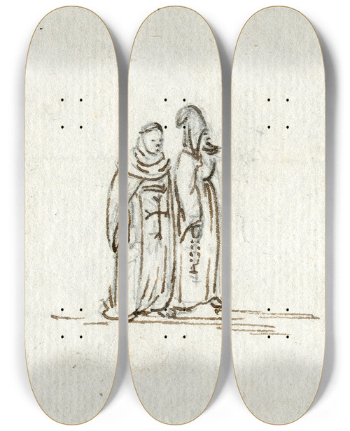 Triptych art skateboard deck of Otto Howen Twee Monniken by Otto Howen (1774-1848)