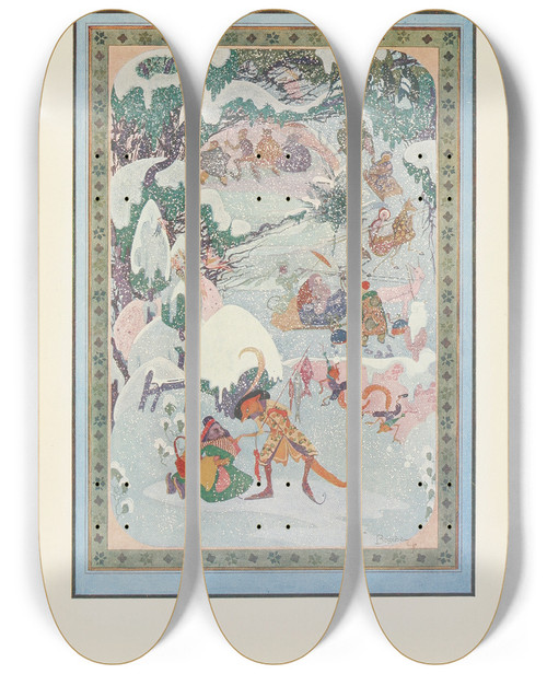 Triptych art skateboard deck of Jean De Bosschre All You Have To Do Is To Sit On The Ice by Jean de Bosschre (1878-1953)
