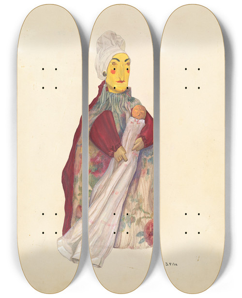 Triptych art skateboard deck of George File Hand Puppet Judy And Child by George File