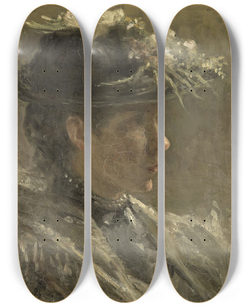 Triptych art skateboard deck of Jozef Israls Study Of Sijtje Van Bemmel 18801963 by Jozef Israels (1824-1911)