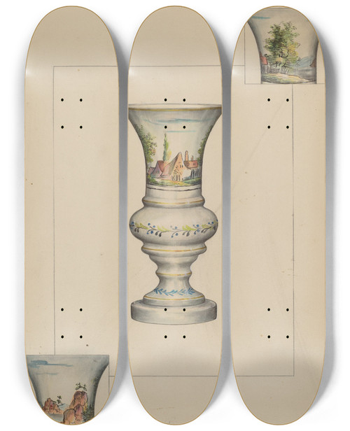 Triptych art skateboard deck of Francis Law Durand Fire Lighter Vase by Francis Law Durand (1935)