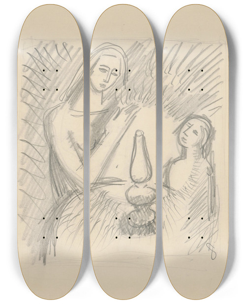 Triptych art skateboard deck of Mikul Galanda Sketchbook_96 by Mikulas Galanda (1895-1938)