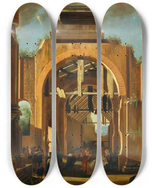 Triptych art skateboard deck of Niccol Codazzi Basilica Of Constantine Motif With The Adoration Of The Magi by Niccolo Codazzi (1642-1693)