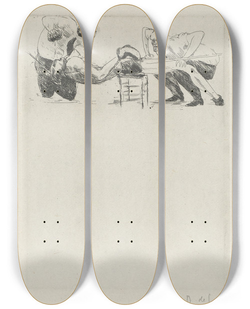 Triptych art skateboard deck of Andr Dunoyer De Segonzac Tableau De La Boxe Illustr De 29 Gravures Leauforte Pl 52 by Andre Dunoyer De Segonzac (1884-1974)