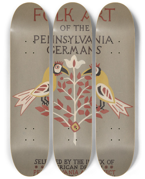 Triptych art skateboard deck of American 20Th Century Study For Portfolio Folk Art Of Rural Pennsylvania by American 20Th Century