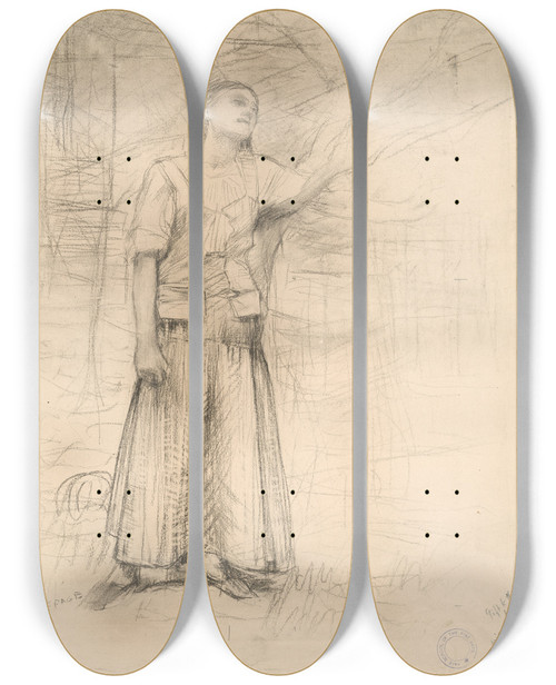 Triptych art skateboard deck of Jules Bastienlepage Study For Joan Of Arc_1 by Jules Bastien-Lepage (1848-1884)