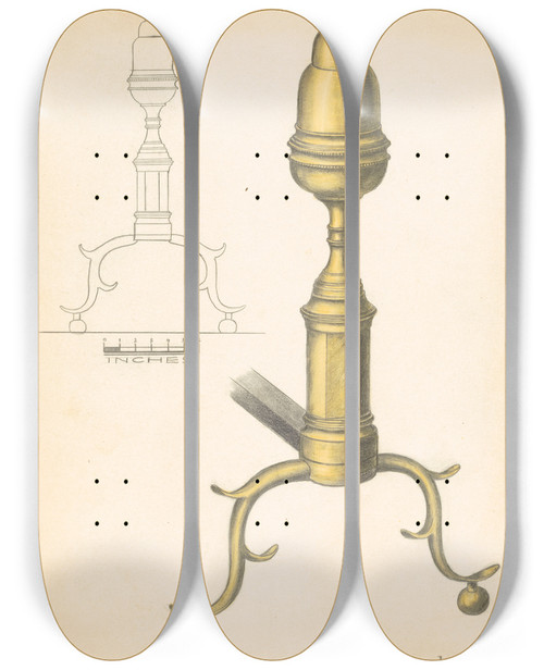 Triptych art skateboard deck of Hans Korsch Andiron One Of Pair_15 by Hans Korsch