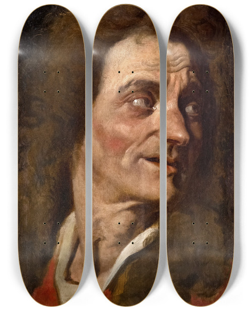 Triptych art skateboard deck of Jean Auguste Dominique Ingres Study For Apotheosis Of Homer Boileaus Head by Jean Auguste Dominique Ingres (1780-1867)