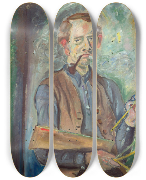 Triptych art skateboard deck of John Christensen Selfportrait by John Christensen (1896-1940)
