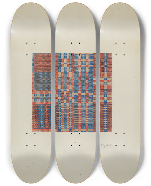 Triptych art skateboard deck of Cornelius Christoffels Coverlet Section_9 by Cornelius Christoffels (1879-1960)