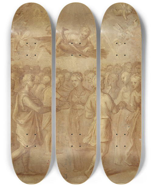 Triptych art skateboard deck of Otto Van Veen Mytologisk Scene_2 by Otto van Veen (1556-1629)