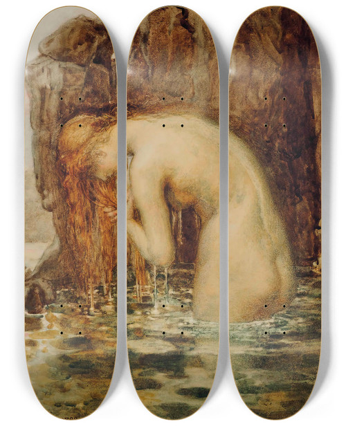 Triptych art skateboard deck of Henry John Stock The Hidden Pool by Henry John Stock (1853-1930)