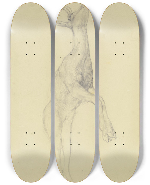 Triptych art skateboard deck of Jakob Becker Zur Strecke Gebrachter Steinbock_1 by Jakob Becker (1810-1872)