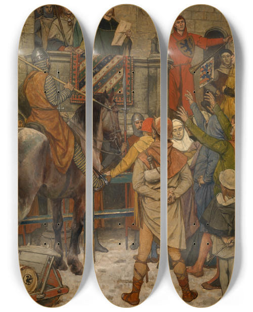 Triptych art skateboard deck of Albert Frans Lieven De Vriendt Bruges Receives Its City Charter From Philip Of Alsace by Albert Frans Lieven De Vriendt (1843-1900)