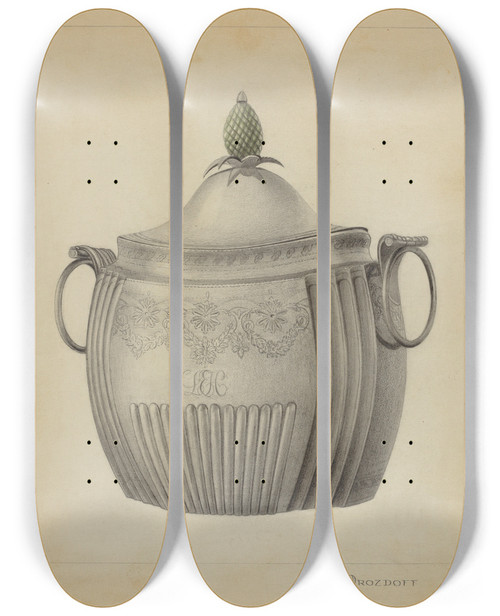 Triptych art skateboard deck of Leo Drozdoff Silver Sugar Bowl by Leo Drozdoff