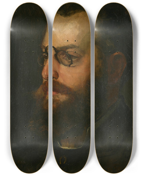 Triptych art skateboard deck of Wilhelm Trbner Portrait Of The Poet Felix Philippi by Wilhelm Trubner (1851-1917)