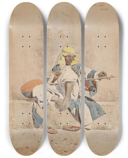 Triptych art skateboard deck of Salvatore Valeri The Lute Player by Salvatore Valeri