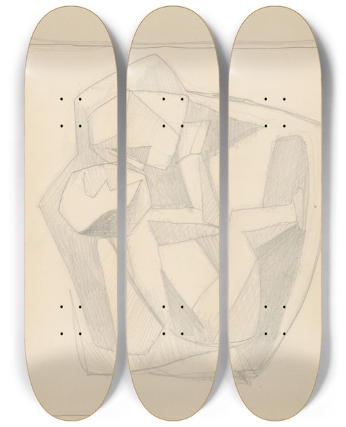 Triptych art skateboard deck of Mikul Galanda Skicr S Rznymi Tdijnmi Kresbami Iv by Mikulas Galanda (1895-1938)