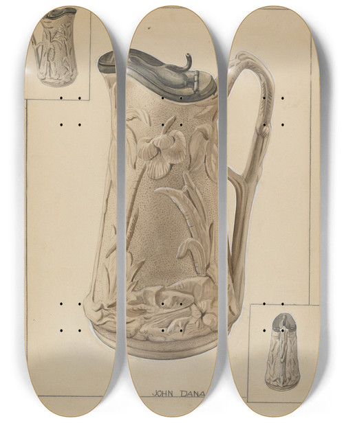 Triptych art skateboard deck of John Dana Syrup Jug by John Dana (1935)