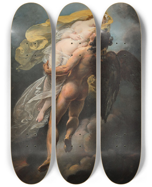 Triptych art skateboard deck of Josephferdinand Lancrenon Orythie Enleve Par Bore by Joseph-Ferdinand Lancrenon (1794-1874)