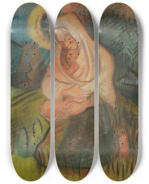 Triptych art skateboard deck of Arnold Peter Weiszkubnan Mother With A Child by Arnold Peter Weisz-Kubnan (1898-1944)