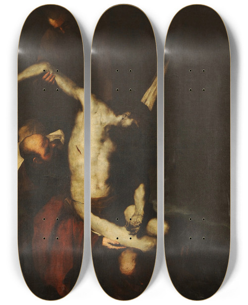 Triptych art skateboard deck of Luca Giordano The Descent From The Cross by Luca Giordano (1634-1705)