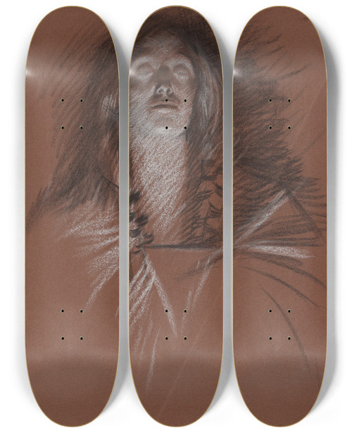 Triptych art skateboard deck of Edwin Austin Abbey Study For Head Of A Celtic Woman From The Play Scene Hamlet Act 3 Scene2 by Edwin Austin Abbey (1852-1911)