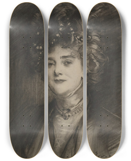 Triptych art skateboard deck of John Singer Sargent Portrait Of Eugenia Errzuriz by John Singer Sargent (1856-1925)