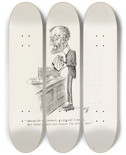 Triptych art skateboard deck of Sir Wilfrid Lawson Cartoons In Rhyme And Line Pl25 by Sir Wilfrid Lawson (1829-1906)