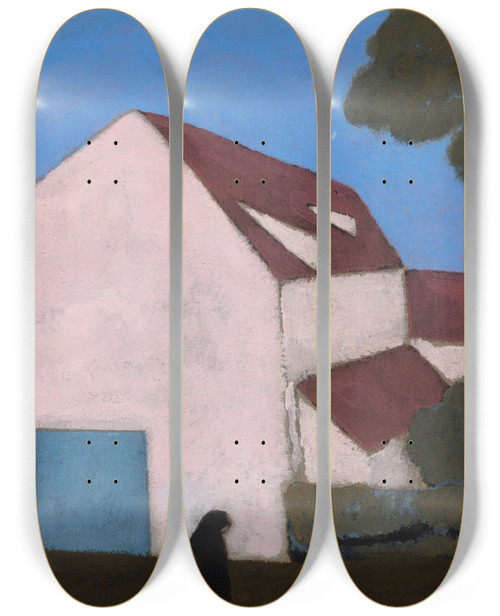Triptych art skateboard deck of Lon Spilliaert Ferme La Faade Rose Silhouette De Femme by Leon Spilliaert (1881-1946)