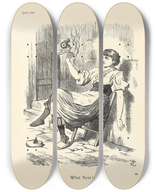 Triptych art skateboard deck of Sir John Tenniel What Next by Sir John Tenniel (1820-1914)