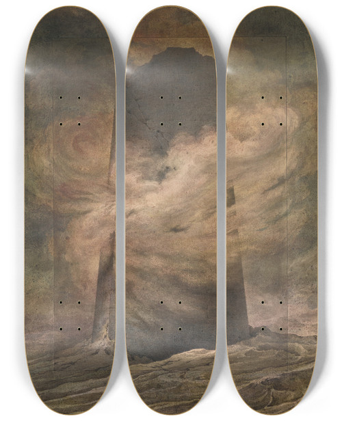 Triptych art skateboard deck of David Humbert De Superville The Ruinous Tower Of Babel by David Humbert De Superville (1770-1849)