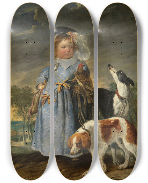 Triptych art skateboard deck of Joannes Fijt Portrait Of A Boy by Joannes Fijt (1609-1661)