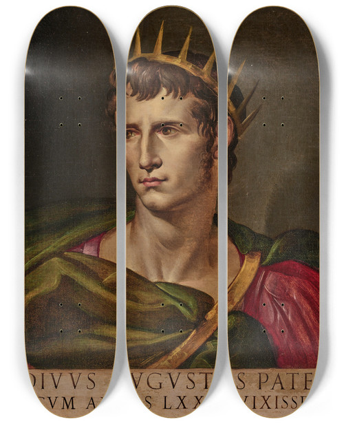 Triptych art skateboard deck of Bartolomeo Passerotti The Emperor Augustus by Bartolomeo Passerotti