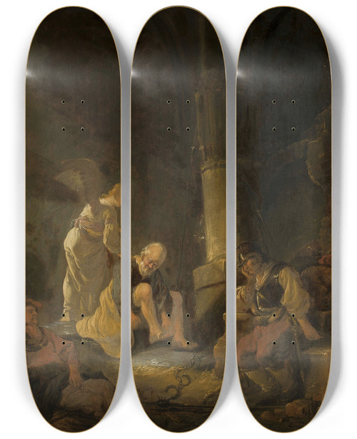 Triptych art skateboard deck of Benjamin Gerritsz Cuyp Release Of St Peter From Prison by Benjamin Gerritsz Cuyp (1612-1652)