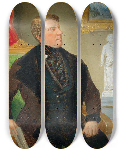 Triptych art skateboard deck of Joseph Weidner Portrait Of A Gentleman In A Bourgeois Setting by Joseph Weidner (1801-1871)