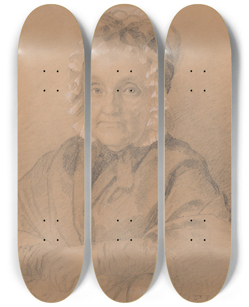 Triptych art skateboard deck of Eastman Johnson Portrait Of Mrs Jeremiah Chandler by Eastman Johnson (1824-1906)