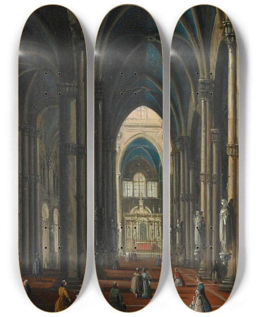 Triptych art skateboard deck of Giuseppe Bernardino Bison Duomo Di Milano by Giuseppe Bernardino Bison (1762-1844)