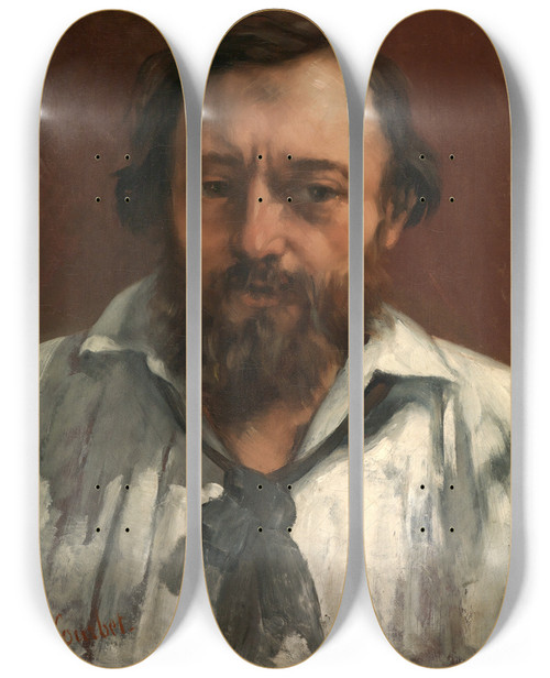 Triptych art skateboard deck of Gustave Courbet Portrait Of The Poet Pierre Dupont by Gustave Courbet (1819-1877)