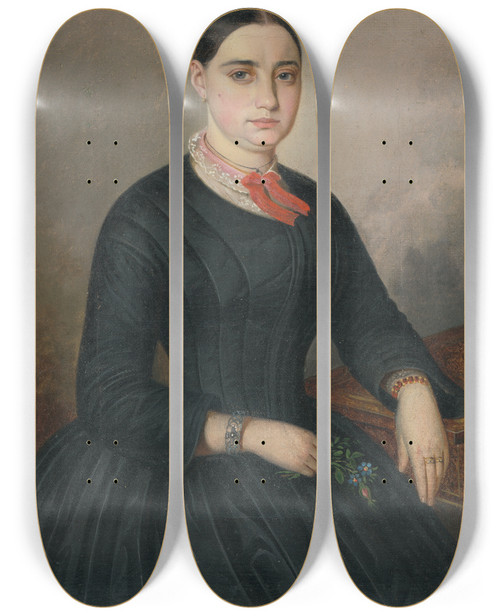 Triptych art skateboard deck of Peter Michal Boh Portrait Of Johanka Tramplov From Vek Near Poprad by Peter Michal Bohun (1822-1879)