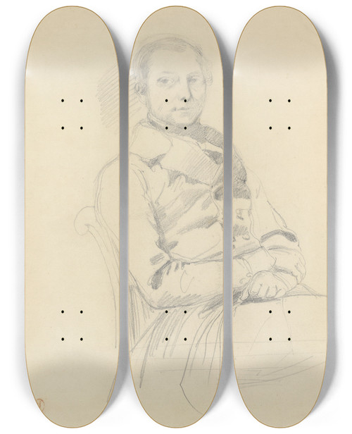 Triptych art skateboard deck of Eugne Delacroix Study For Count Charles Demornay by Eugene Delacroix (1798-1863)