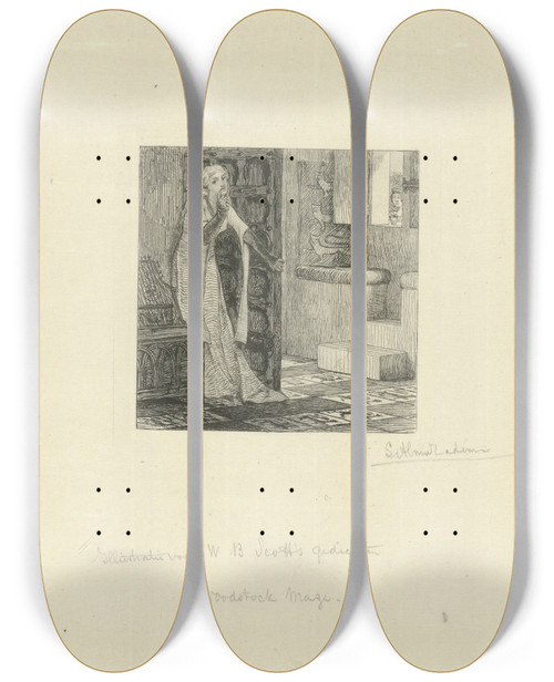 Triptych art skateboard deck of Lawrence Almatadema Vrouw Verstopt Achter Een Deur by Lawrence Alma-Tadema (1836-1912)
