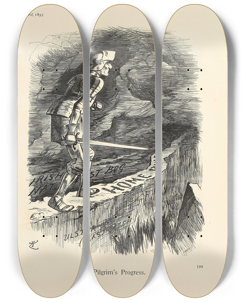 Triptych art skateboard deck of Sir John Tenniel A Pilgrims Progress by Sir John Tenniel (1820-1914)