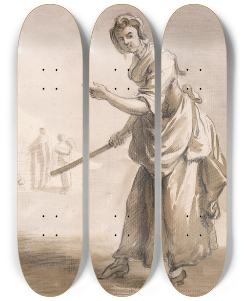 Triptych art skateboard deck of Paul Sandby London Cries Throws For A Hapenny Have You A Hapenny by Paul Sandby (1731-1809)